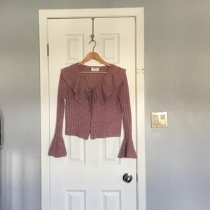 Old Navy Mauve Tie-Front Ribbed Cardigan Sweater